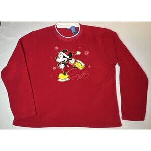 Disney Mickey Mouse Christmas Fleece Sz XL Ice Skating & Snowflakes Womens